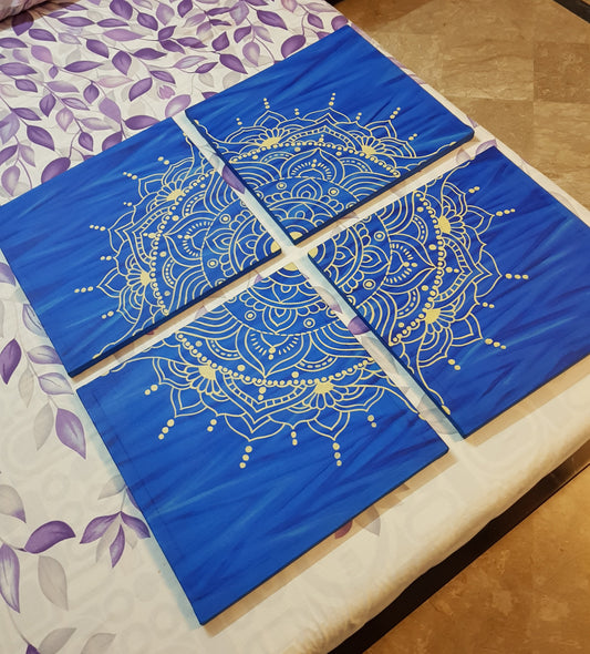 Blue Geometrical Quadriptych